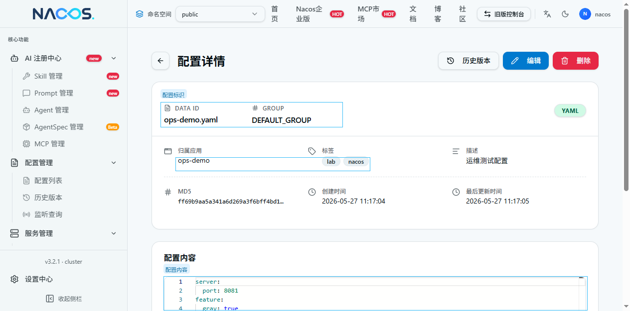 Nacos 配置详情